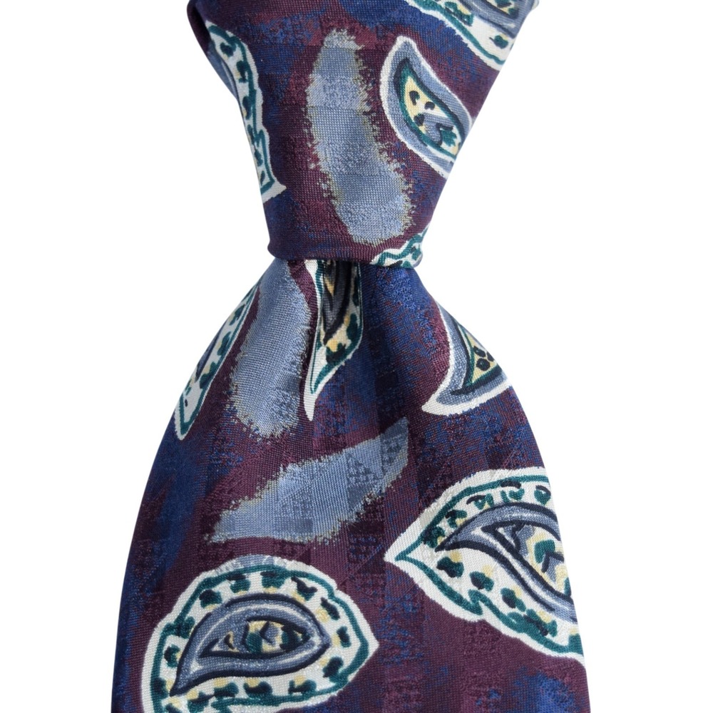 Robert Talbott Nordstrom Burgundy Teal Paisley USA Hand Sewn Vintage Silk Tie - Picture 4 of 9